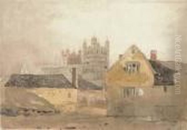 View Of Exeter Cathedral Oil Painting by Cornelius Varley