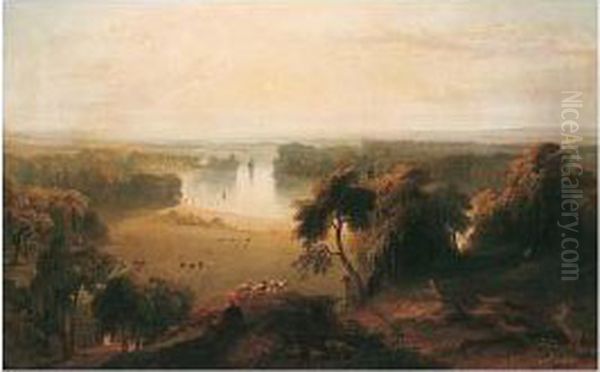 View From Richmond Hill Oil Painting by Cornelius Varley