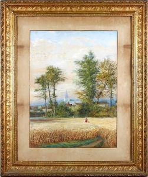 Figures In A Cornfield Oil Painting by Edgar John Varley