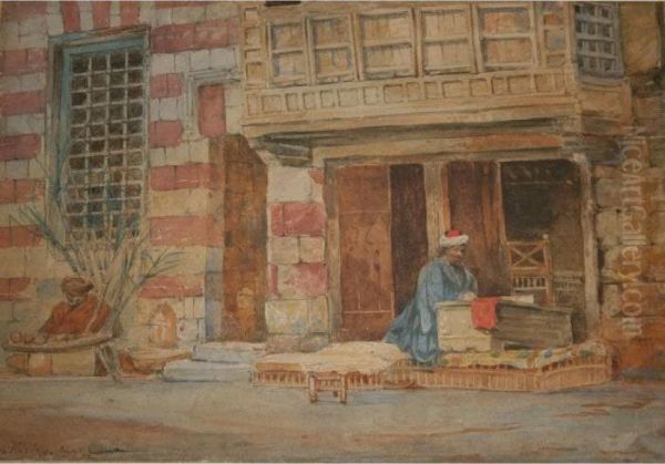 Two Arab Figures Before A House Oil Painting by Edgar John Varley