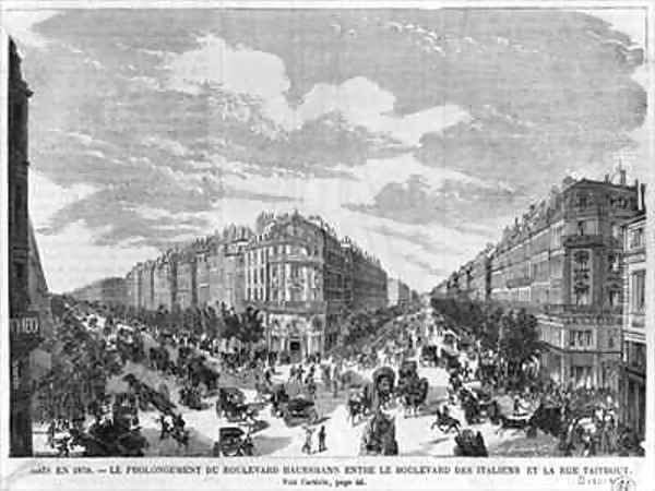 Paris in 1878 Boulevard Haussmann extended between Boulevard des Italiens and rue Taitbout Oil Painting by Michel Charles Fichot