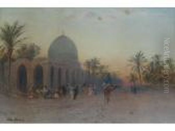 Arabs By A Temple, Sunset Oil Painting by John Jnr. Varley