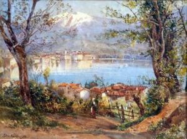 Italian Lakeland Scene Oil Painting by John Jnr. Varley