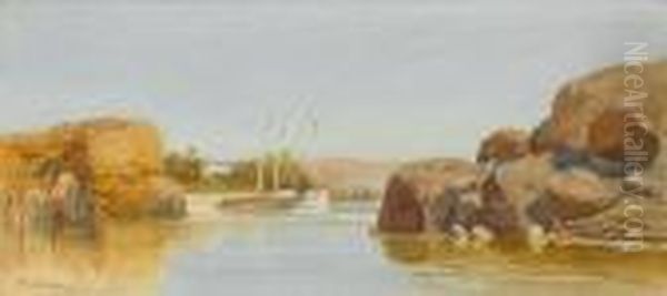 Village On The Nile; A Dhow On The Nile Oil Painting by John Jnr. Varley