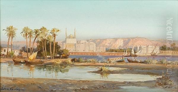 View Of The Mosque Of The Citadel From Gezira, Cairo Oil Painting by John Jnr. Varley