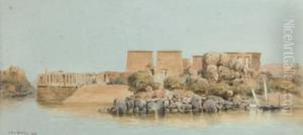 Feluccas Moored Before The Island Of Philae, Egypt Oil Painting by John Jnr. Varley