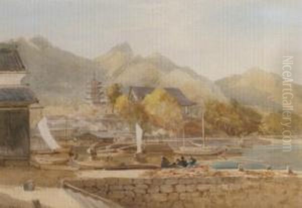 Senjokaku Pavilion And The Pagoda Oil Painting by John Jnr. Varley