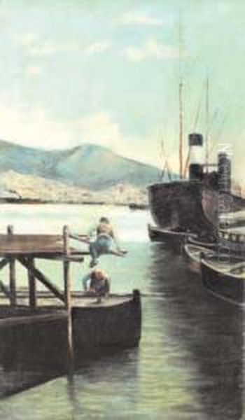 Mattino Di Inverno Nel Porto Di Genova Oil Painting by Antonio Varni