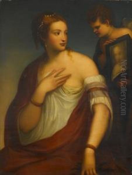 Venus At Her Toilette With Cupid Oil Painting by (Alessandro) Padovanino (Varotari)