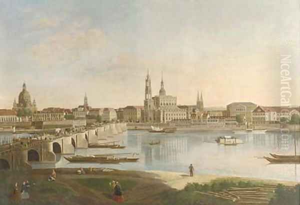 Dresden from the right bank of the Elbe below the August Bridge Oil Painting by Karl Gottfried Traugott Faber