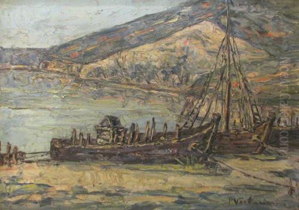 Boats At The Shore Oil Painting by Partog Vartanian