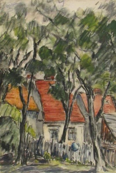 Trees And Houses Oil Painting by Partog Vartanian