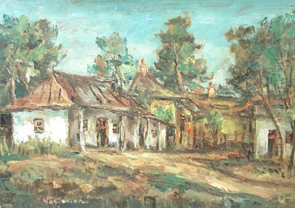 Peasant Houses Oil Painting by Partog Vartanian