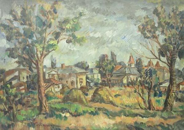 Landscape With Houses Oil Painting by Partog Vartanian