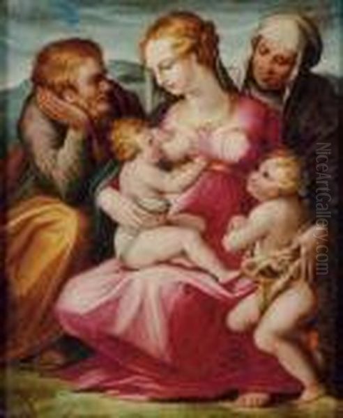 The Holy Family With Elizabeth And The Infant St. John The Baptist Oil Painting by Giorgio Vasari