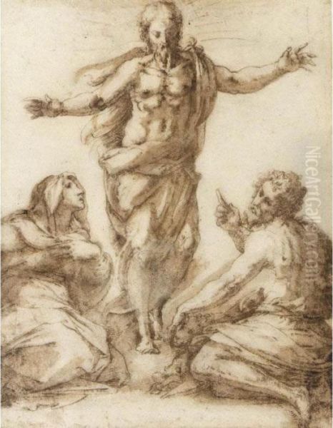 Christ Appearing Between The Madonna And St. John The Baptist Oil Painting by Giorgio Vasari