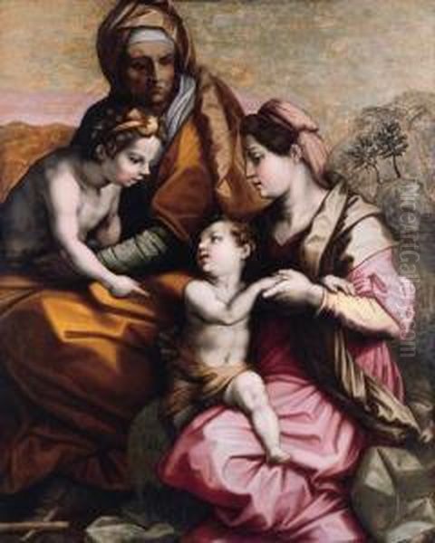 The Madonna And Child, Saint Elisabeth And The Infant Saint Johnthe Baptist Oil Painting by Giorgio Vasari