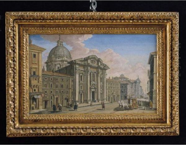 Veduta Di Roma Con Le Chiese Di S. Carlo E S. Ambrogio Al Corso Oil Painting by Giuseppe Vasi