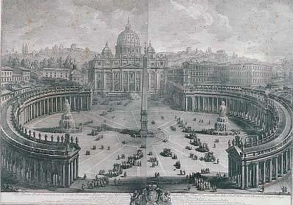 A) Piazza San Pietro A Roma - B) L'interno Della Basilica Di San Pietro A Roma Oil Painting by Giuseppe Vasi