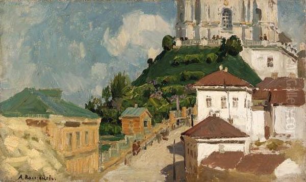 View Of A Town At The Foot Of A Cathedral Oil Painting by Apollinarii Mikhailovich Vasnetsov