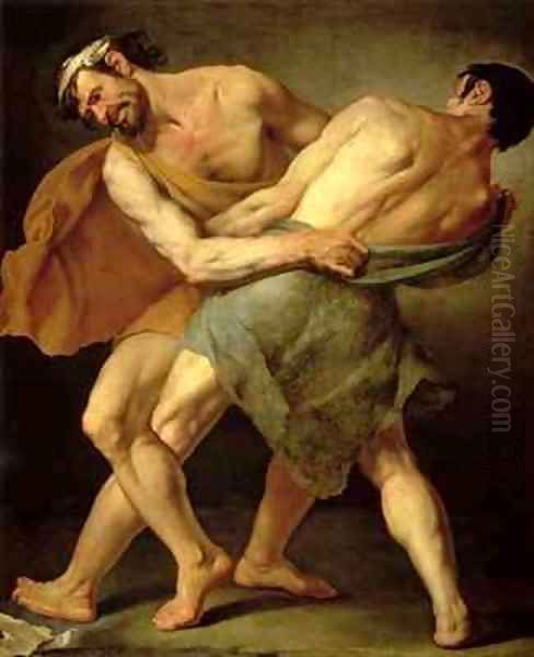 Two Wrestlers Oil Painting by Cesare Francazano