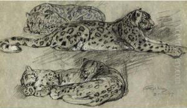 Lounging Leopards Oil Painting by Geza Vastagh