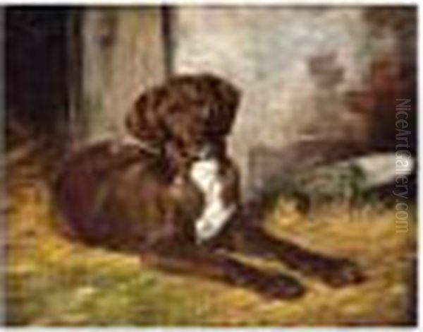 A Dog Oil Painting by Geza Vastagh