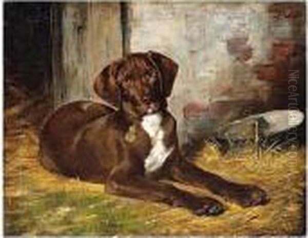 Geza , A Dog, Signed And Dated 884, Oil On Canvas, 41 X 52 Cm.; 16 X 20 1/2 In Oil Painting by Geza Vastagh