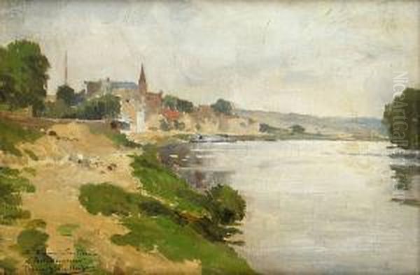 Village Au Bord Du Fleuve Oil Painting by Pierre Vauthier