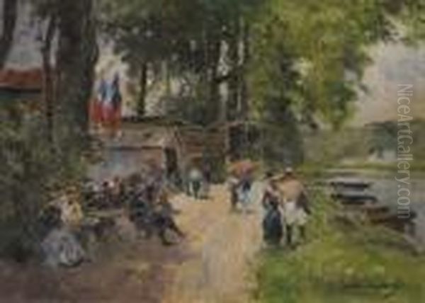 Guinguette En Bord De Marne Oil Painting by Pierre Vauthier