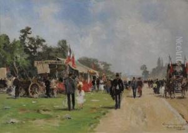 La Fete Nationale Du 14 Juillet A Longchamps Oil Painting by Pierre Vauthier