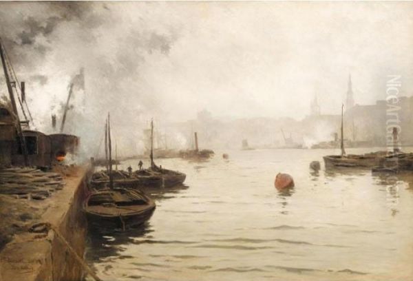 Shipping On The Tyne Oil Painting by Pierre Vauthier