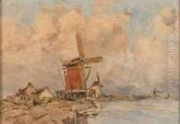 Moulin Et Maison Pres De La Mer Oil Painting by Ernest Vauthrin