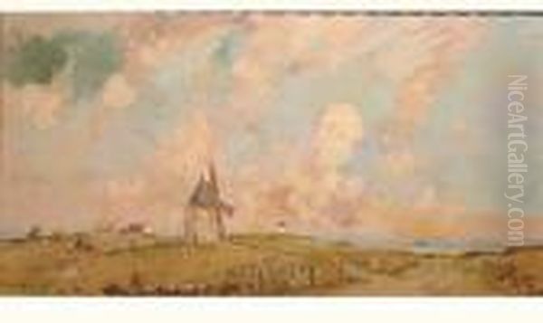 Paysage Au Moulin En Normandie Oil Painting by Ernest Vauthrin