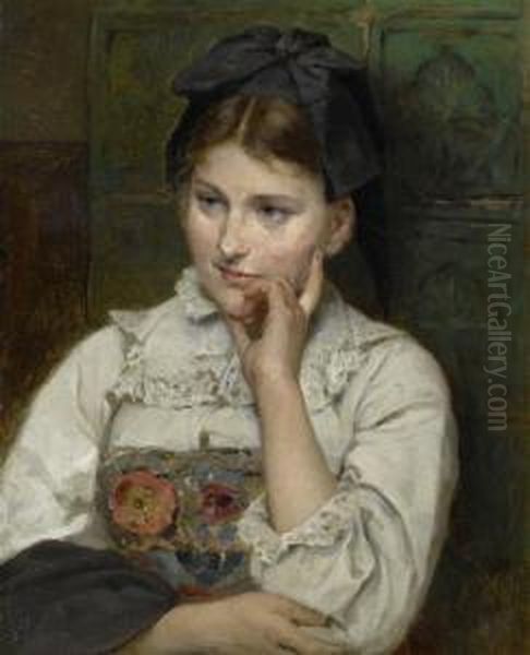 Portrait Of A Girl In Costume Oil Painting by Benjamin I Vautier