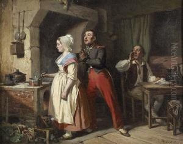 Der Verliebte Soldat. Oil Painting by Benjamin I Vautier