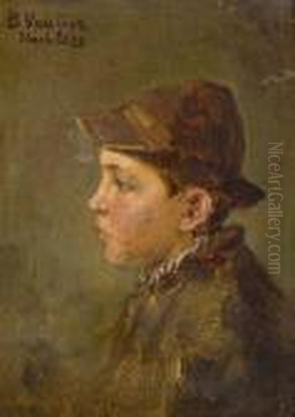 Knabenprofil Mit Hut. Oil Painting by Benjamin I Vautier