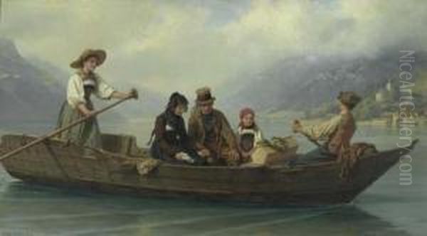 Journey Over Brienzersee From Iseltwald To Riggenberg. Oil Painting by Benjamin I Vautier