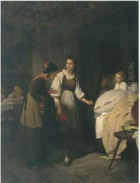 Der Krankenbesuch Oil Painting by Benjamin I Vautier