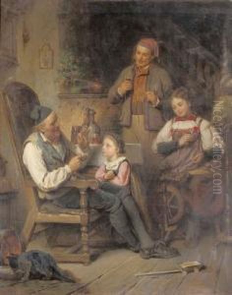 Familiengluck In Der Stube. Oil Painting by Benjamin I Vautier