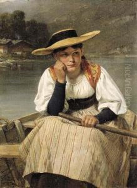 Madchen Im Boot Oil Painting by Benjamin I Vautier