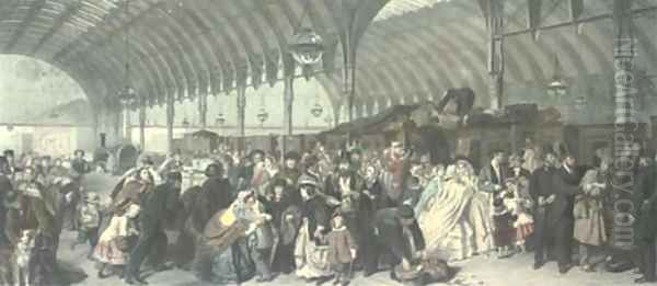 The Railway Station, by F.Holl Oil Painting by William Powell Frith