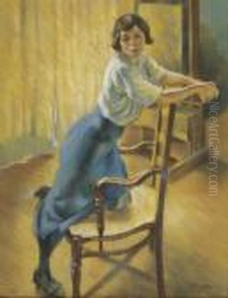 Junge Frau In Interieur Oil Painting by Otto Vautier