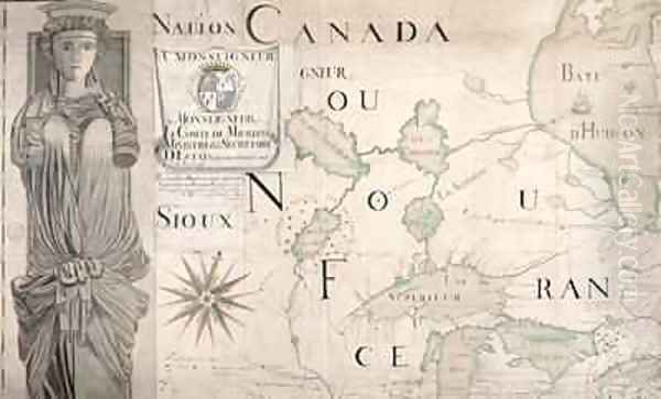 Map of Nouvelle France Canada Oil Painting by Fonville