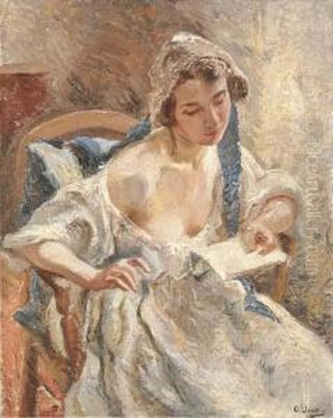 Femme Lisant Oil Painting by Otto Vautier