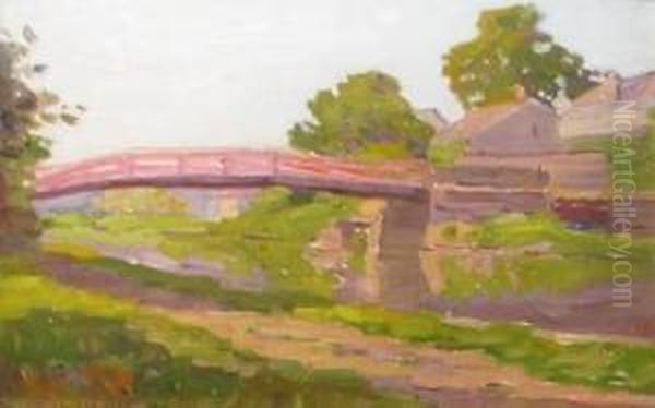 Covered Bridge Oil Painting by John William, Will Vawter