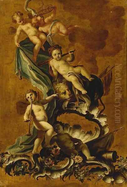 The infant Hercules with putti Oil Painting by Filippo Faciatore