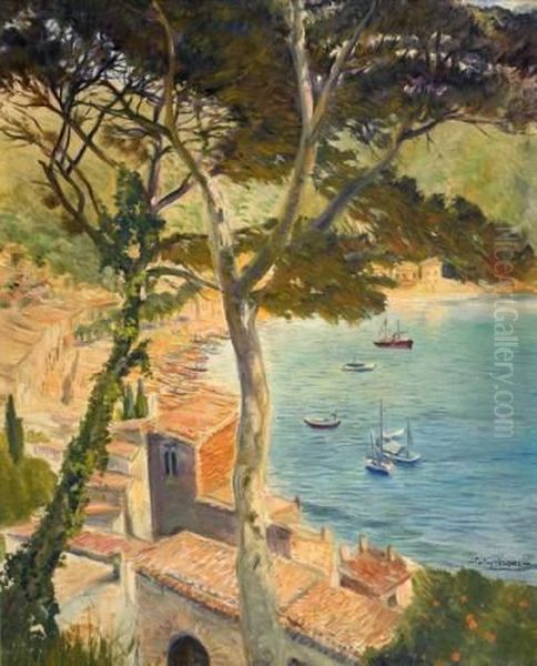 View Of A Harbour Oil Painting by Carlos Vazquez Ubeda