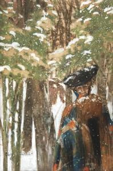 Mujer En Un Bosque Nevado Oil Painting by Carlos Vazquez Ubeda