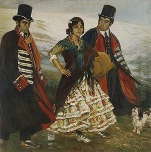 Gitana Detenida Por Dos Mozos De Escuadra Oil Painting by Carlos Vazquez Ubeda